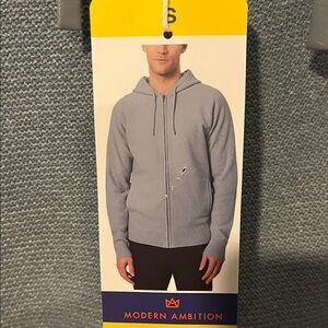 NWT Modern Ambition Men's Gray Hooded Zip up  Sweater Size S